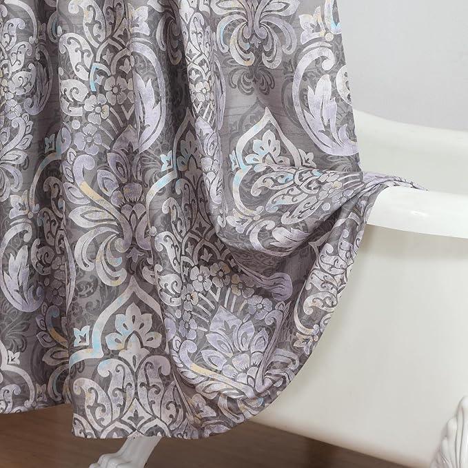BESTRIPES 90 Inch Extra Long Shower Curtain, Gray Bath Curtain with Purple Baroque Medallions, Waterproof Hotel Quality Fabric, 72" W x 90" H - ModernBath