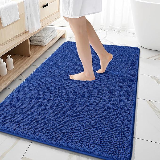 OLANLY Bathroom Rugs 59x35, Extra Soft Absorbent Chenille Bath Rugs, Rubber Backing Quick Dry, Machine Washable Bath Mats for Bathroom Floor, Tub and Shower, Home Decor Accessories, Royal Blue - ModernBath