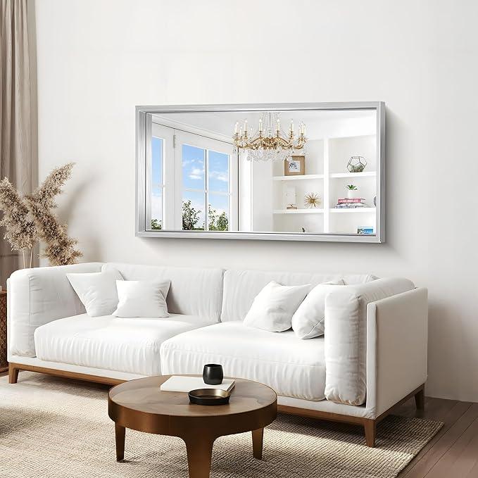 CIVENO 30x55 Silver Bathroom Mirror, Brushed Silver Rectangular Mirror for Wall, 0.6" Thickened Deep Frame Mirrors for Bathroom Sink, Shatterproof Tempered Glass, Antirust, Horizontally or Vertically - ModernBath