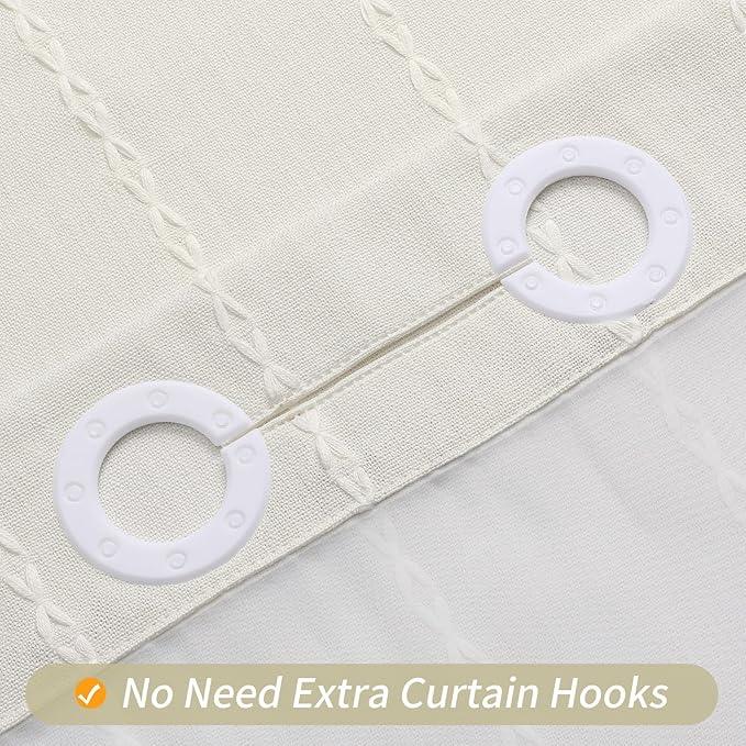 MitoVilla No Hooks Needed Farmhouse Shower Curtain with Snap-in Liner - with Window & Magnets, Boho Cotton Linen Fabric Shower Curtains with Tassels for Rustic Bathroom Decor, Ivory, 72 x 74 - ModernBath