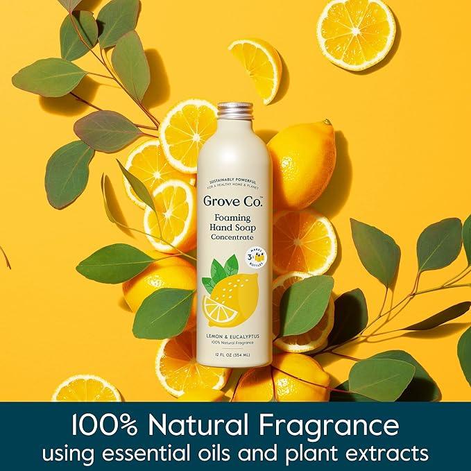 Grove Co. Hydrating Foaming Hand Soap Refills (2 x 12 Oz) Moisturizing Hand Wash, No Plastic or Parabens, Cruelty Free, 100% Natural Lemon & Eucalyptus Fragrance (Pack of 2) - ModernBath