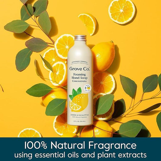 Grove Co. Hydrating Foaming Hand Soap Refills (2 x 12 Oz) Moisturizing Hand Wash, No Plastic or Parabens, Cruelty Free, 100% Natural Lemon & Eucalyptus Fragrance (Pack of 2) - ModernBath