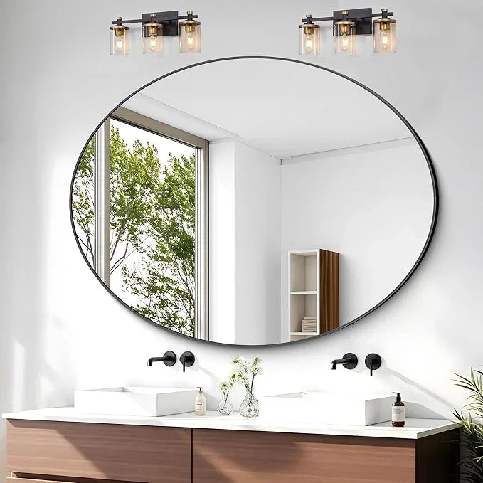Bathroom Mirrors, 36" x48" Black Mirrors, Oval Vanity Mirrors, Metal Framed Wall Mounted Mirrors, Vertical/Horizontal Mirror for Bathroom Bedroom Entryway Living Room - ModernBath