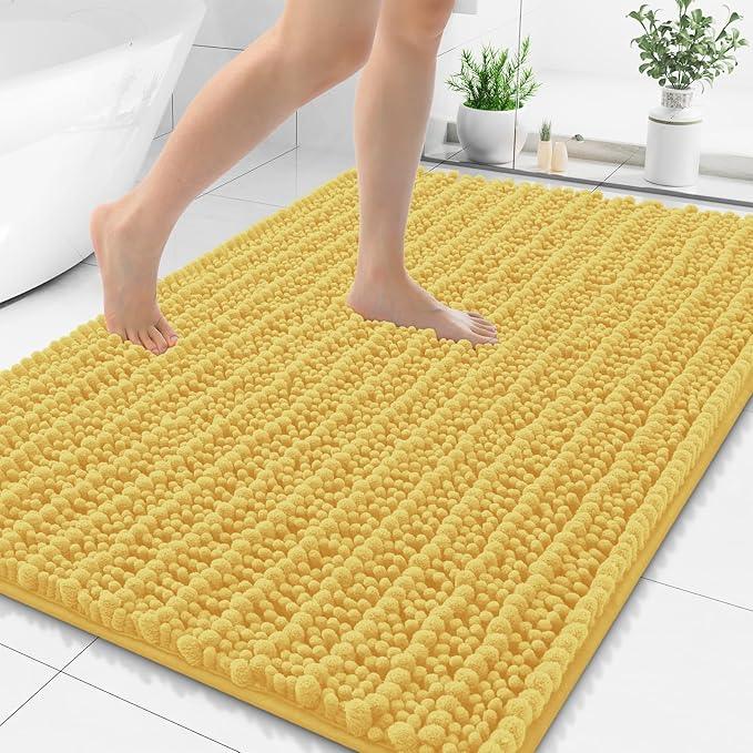 Smiry Bathroom Rugs Mat 48x32, Extra Soft Absorbent Chenille Bath Rugs, Non Slip Rubber Backing Machine Washable Quick Dry Bath Mats for Bathroom Floor, Tub, Shower, Home Decor Accessories, Yellow - ModernBath