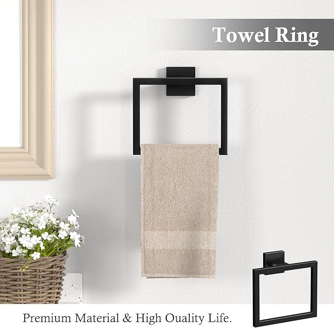 5-Pieces Matte Black Bathroom Accessories Set, 23.6 Inch Bath Towel Bar Set, SUS 304 Stainless Steel Bathroom Hardware Set, Towel Racks for Bathroom Wall Mounted. - ModernBath