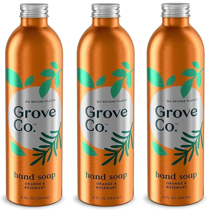 Grove Co. Hydrating Gel Hand Soap Refills (3 x 13 Fl Oz) Plastic-Free Liquid Hand Soap Refill Set, Leaves Hands Soft and Clean, 100% Natural Orange & Rosemary Fragrance - ModernBath