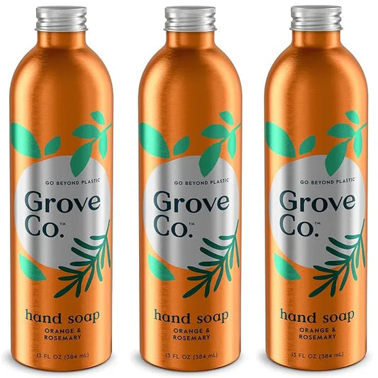 Grove Co. Hydrating Gel Hand Soap Refills (3 x 13 Fl Oz) Plastic-Free Liquid Hand Soap Refill Set, Leaves Hands Soft and Clean, 100% Natural Orange & Rosemary Fragrance - ModernBath
