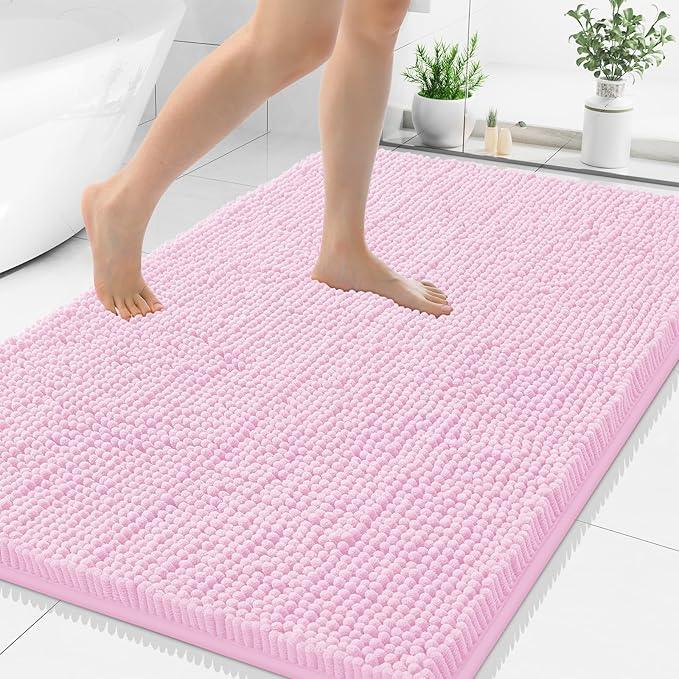 Smiry Luxury Chenille Bathroom Rugs 40x32, Extra Soft and Absorbent Shaggy Bath Mat, Machine Washable, Non-Slip Plush Carpet Runner for Tub, Shower, and Floor, Home Decor Accessories, Pink - ModernBath