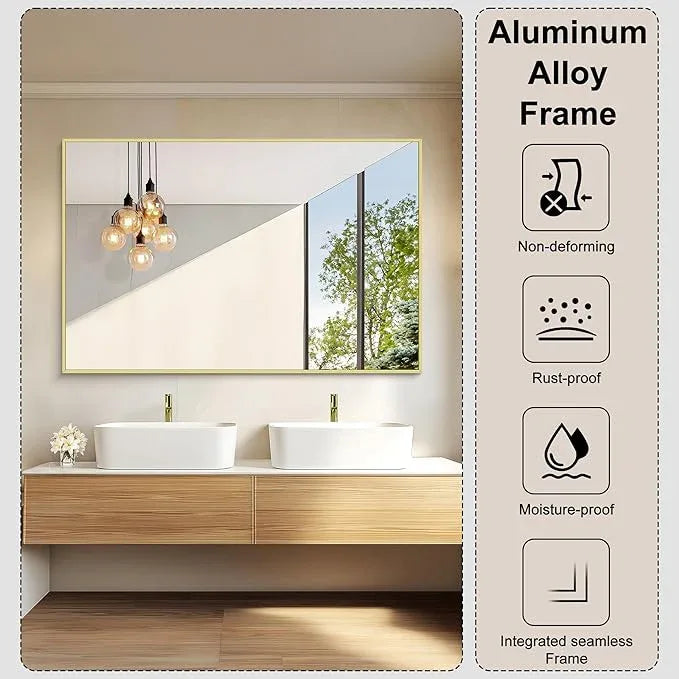 KOCUUY Large Gold Bathroom Mirror, 55x36 inch Rectangular Mirror for Bathroom Sink, Oversized Wall Mirror with Metal Gold Frame for Living Room, Farmhouse, Entryway, Hang Horizontal/Vertical - ModernBath