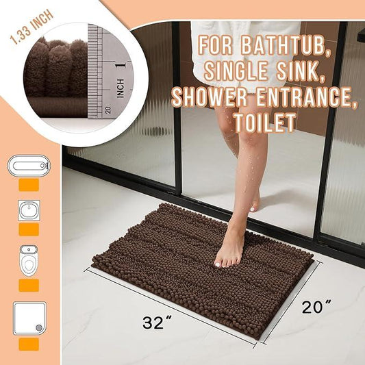 Yimobra Bathroom Rug Mat 32 x 20, Non Slip and Super Absorbent Bath Mat,Machine Washable Quick Dry,Ultra Plush Chenille Shower Rugs for Bathroom Floor Sink Tub and Shower Outside,Brown - ModernBath