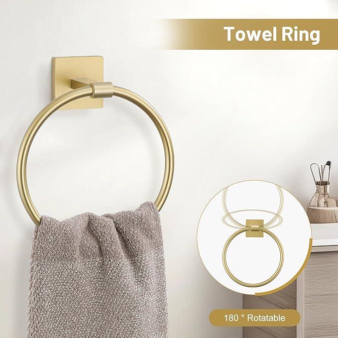 TURS 5-Pieces Brushed Gold Bathroom Hardware Set 23.6 Inch SUS304 Stainless Steel Towel Bar Set Wall Mounted Square Toilet Paper Holder with Shelf - ModernBath