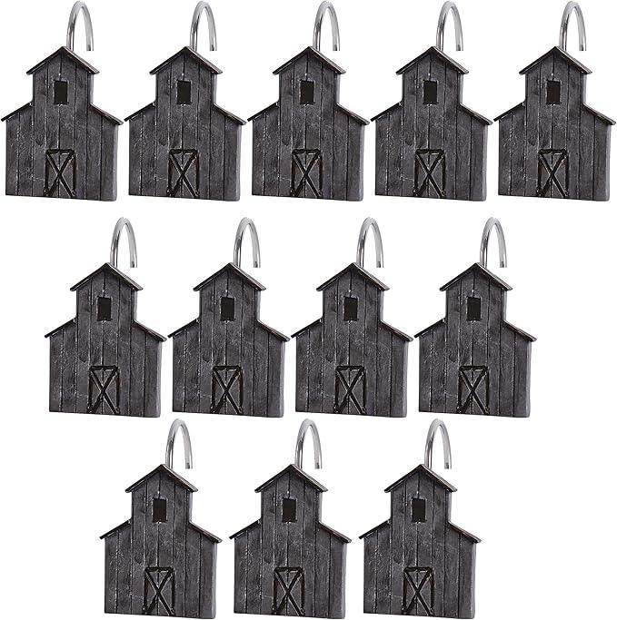 Park Designs Antique Farmhouse Barn Shower Curtain Hooks | Rustic Decorative Shower Curtain Rings Set of 12 | Resin & Stainless Steel Bathroom Shower Hooks | Vintage Country Bathroom Decor - ModernBath
