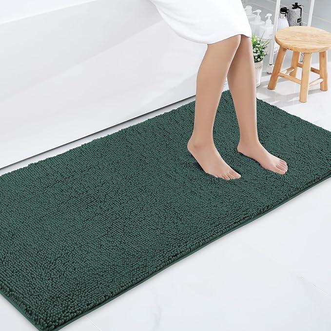 Smiry Luxury Chenille Bathroom Rugs 59x24, Extra Soft and Absorbent Shaggy Bath Mat, Machine Washable, Non-Slip Plush Carpet Runner for Tub, Shower, and Floor, Home Decor Accessories, Green - ModernBath