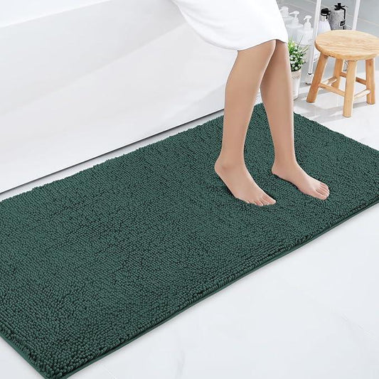 Smiry Luxury Chenille Bathroom Rugs 59x24, Extra Soft and Absorbent Shaggy Bath Mat, Machine Washable, Non-Slip Plush Carpet Runner for Tub, Shower, and Floor, Home Decor Accessories, Green - ModernBath