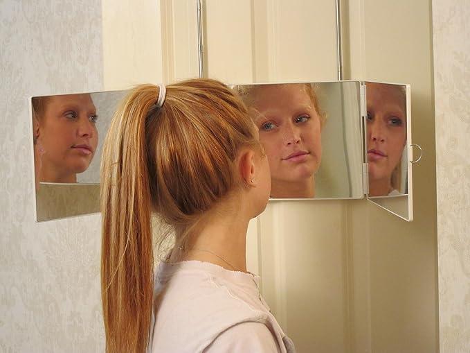 Floxsee Portable Tri-Fold Mirror Home/Travel (White) 3 Way Mirror Hair, Makeup, Back of Head, Coloring, Styling, Cutting, Gifts for Men/Women - ModernBath