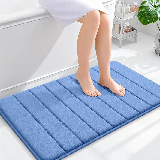 OLANLY Memory Foam Bath Mat 36x24, Super Soft Absorbent Bathroom Rugs, Quick Dry, Machine Washable Shower Floor Rugs, Bathmat Carpet, Bathroom Home Decor Accessories, Cornflower Blue - ModernBath
