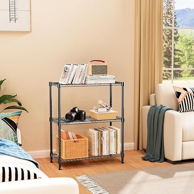 750 lbs 3 Tier Storage Rack Metal Wire Shelving Unit, Storage Standing Shelf Organizer for Laundry Bathroom Kitchen Pantry Closet Garage Basement Utility Room, Black 13.8" D x 29.5" W x 35.5" H - ModernBath