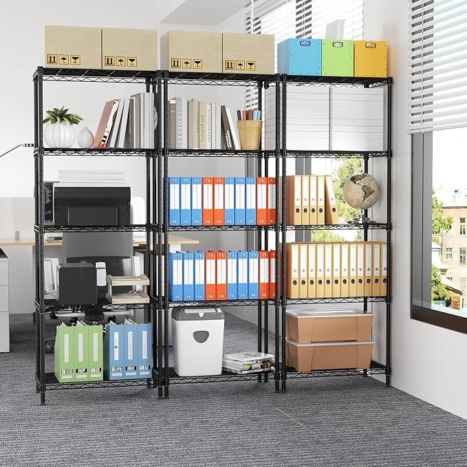 5 Tier Adjustable Storage Shelves Heavy Duty Metal Utility Shelf 750LBS Capacity Wire Shelving Unit Organizer Rack for Home Kitchen Office Bathroom Pantry Room 12" D x 22" W x 59" H Black - ModernBath
