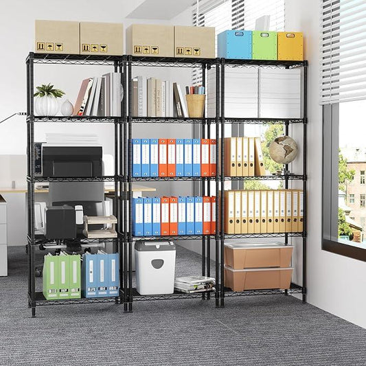 5 Tier Adjustable Storage Shelves Heavy Duty Metal Utility Shelf 750LBS Capacity Wire Shelving Unit Organizer Rack for Home Kitchen Office Bathroom Pantry Room 12" D x 22" W x 59" H Black - ModernBath