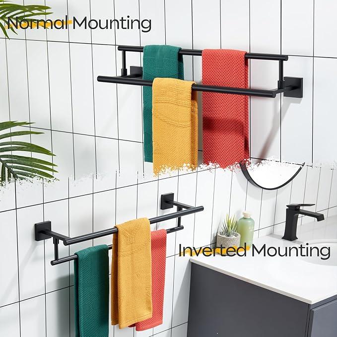 KOKOSIRI Bathroom Towel Bars 20 Inch Double Towel Rails Matte Black Towel Holder for Kitchen Garage Wall Mount Stainless Steel B5009BK-L20 - ModernBath
