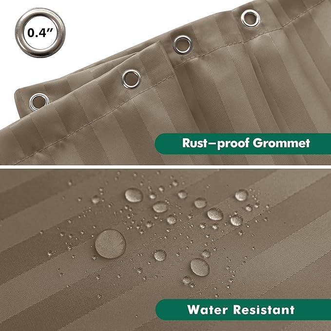 Biscaynebay Fabric Shower Curtain or Liner 72" by 72", Taupe Water Repellent Damask Stripes Bathroom Curtains Machine Washable - ModernBath
