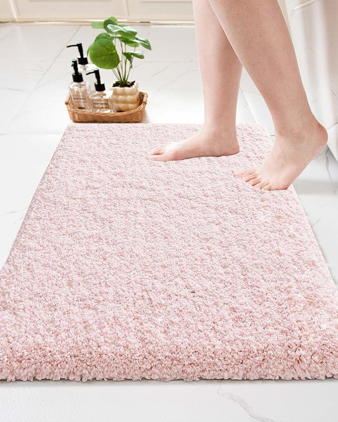 Ruggnovea Bathroom Rugs Non Slip Washable 36x24, Ultra Soft Thick Shaggy Absorbent Bath Mats, High Density Foam Latex Non Slip Backing Bath Rugs, Microfiber Bath Mats for Bathroom Floor&Sink,Pink - ModernBath