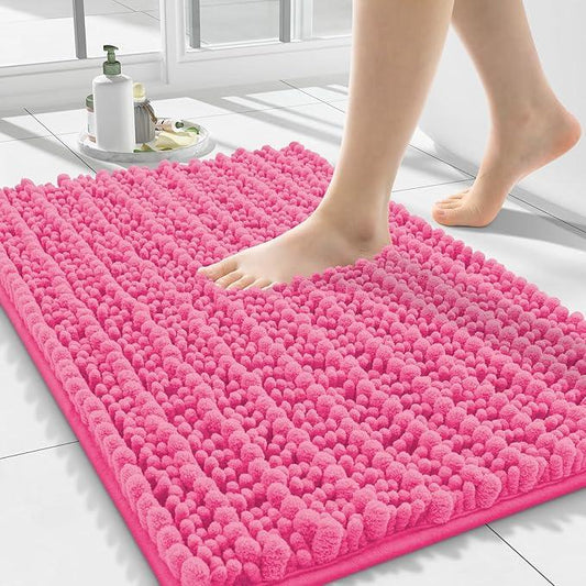 Smiry Bathroom Rugs Mat 24x16, Extra Soft Absorbent Chenille Bath Rugs, Non Slip Rubber Backing Machine Washable Quick Dry Bath Mats for Bathroom Floor, Tub, Shower, Home Decor Accessories, Hot Pink - ModernBath