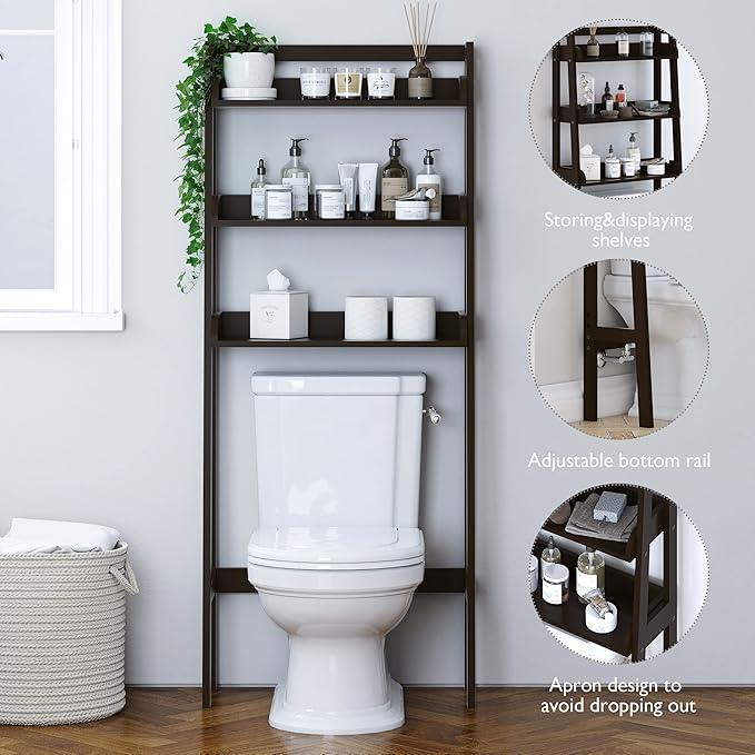 UTEX Over The Toilet Storage, 3-Tier Bathroom Shelves Over Toilet, Behind Toilet Bathroom Organizer (Espresso) - ModernBath