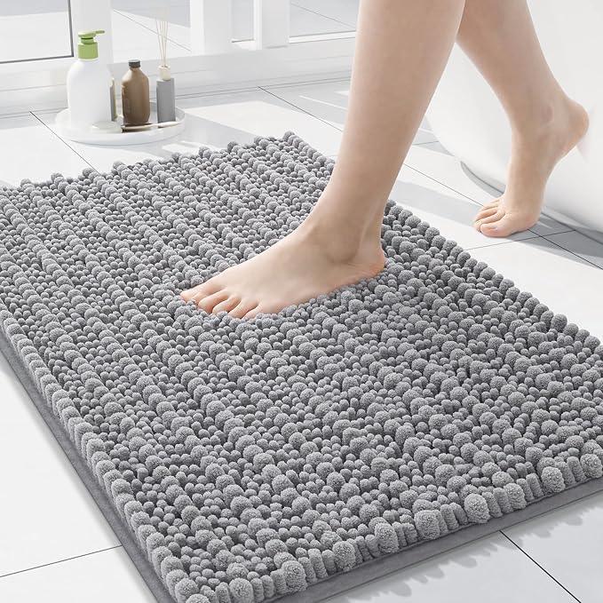 Arotive Luxury Chenille Bathroom Rug Mat, Extra Soft Thick Absorbent Shaggy Bath Rugs, Non-Slip Machine Wash Dry, Plush Bath Mats for Bathroom, Shower and Tub, 24x16, Grey - ModernBath