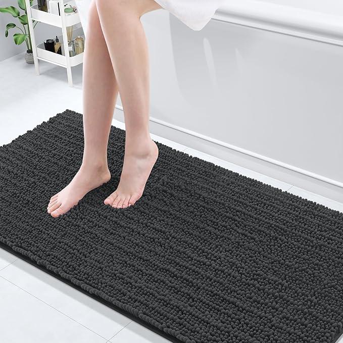 Arotive Luxury Chenille Bathroom Rug Mat, Extra Soft Thick Absorbent Shaggy Bath Rugs, Non-Slip Machine Wash Dry, Plush Bath Mats for Bathroom, Shower and Tub, 70x24, Dark Grey - ModernBath