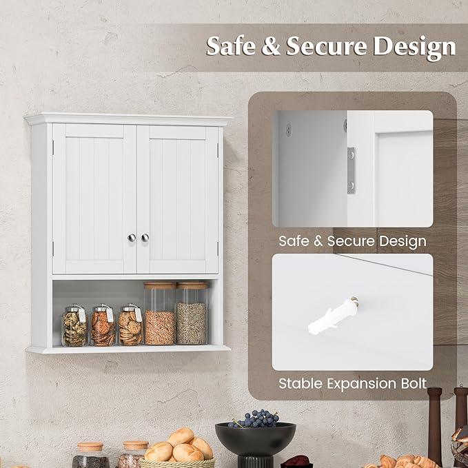 Giantex Bathroom Cabinet Wall Mount, Medicine Cabinet with Adjustable Shelf, Open Shelf, Over The Toilet Space Saver Storage Organizer for Laundry Room, Kitchen, Cupboard (White) - ModernBath
