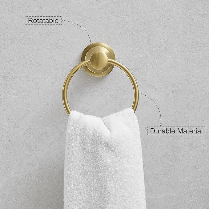 Hoimpro Brushed Gold 2-Piece Bathroom Bath Set, Wall Mounted Bathroom Hardware Fixture (Towel Ring Holder, Toilet Paper Towel Holder), Bathroom Accessories, Stainless Steel and Zinc Alloy - ModernBath
