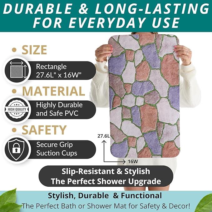 ENKOSI Non Slip Shower Mat – Bath Mat for Tub and Shower Floors – Anti Slip Bathtub Mat with Strong Suction Cup Grip – Unique Design Soft Bathroom Mat for Inside Baths and Showers (28x16 Stone Path) - ModernBath