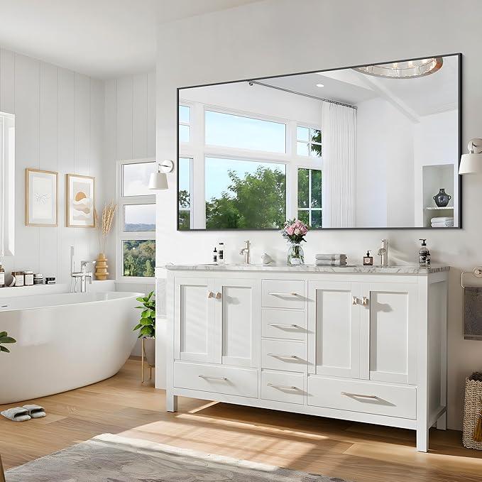 COFENY Black Bathroom Mirror for Wall, 60x36 Inch Rectangle Mirrors with Metal Frame, Large Modern Vanity Wall Mirror for Bathroom Living Room, Entryway Hangs Horizontal or Vertical - ModernBath