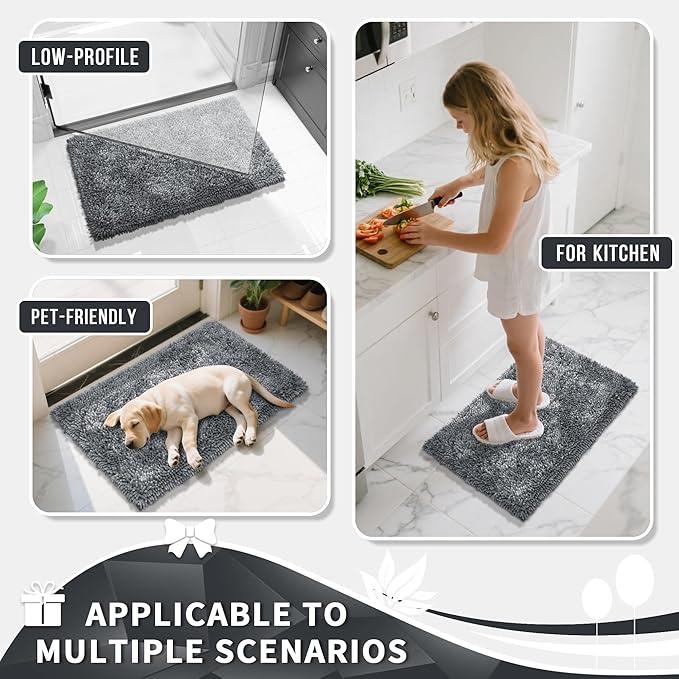 Yimobra Chenille Bathroom Rugs Non Slip, Extra Thick Soft Absorbent Bath Rug 31.5x20 Inch, Machine Washable Quick Dry Bath Mat for Bathroom Floor, Tub and Shower, Home Decor Accessories, Silver - ModernBath