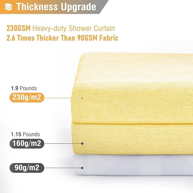 BTTN Yellow Fabric Shower Curtain - Linen Textured Weighted Cloth Shower Curtain Set with 12 Plastic Hooks, Machine Washable, Modern Hotel Luxury, Decorative Neutral Bath Curtains for Bathroom, 72x72 - ModernBath