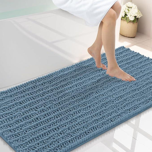 Smiry Bathroom Rugs Mat 47x24, Extra Soft Absorbent Chenille Bath Rugs, Non Slip Rubber Backing Machine Washable Quick Dry Bath Mats for Bathroom Floor, Tub, Shower, Home Accessories, Grayish Blue - ModernBath