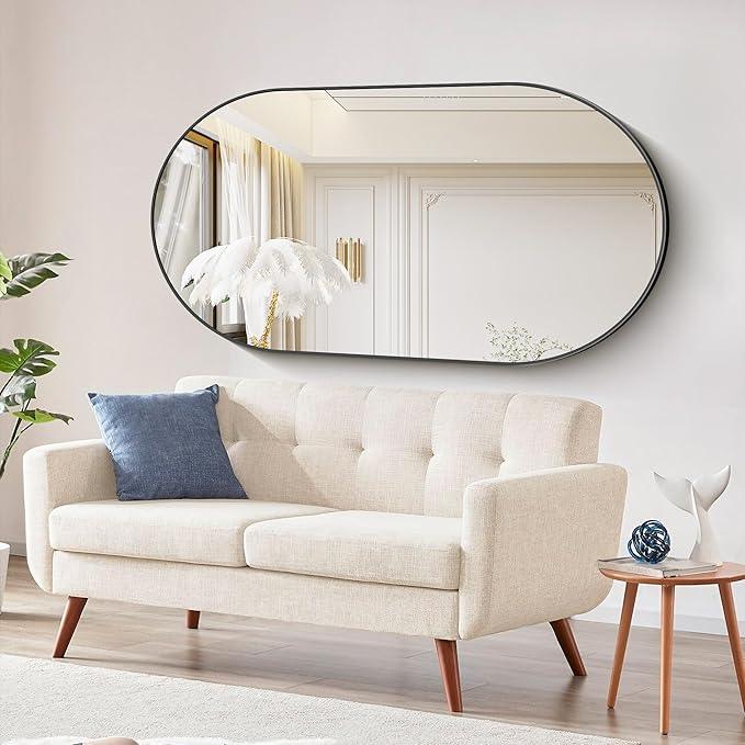 Bathroom Mirrors, 30" x55" Black Mirrors, Oval Vanity Mirrors, Metal Framed Wall Mounted Mirrors, Vertical/Horizontal Mirror for Bathroom Bedroom Entryway Living Room - ModernBath