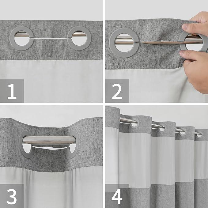 eachope No Hooks Needed Linen Textured Shower Curtain with Snap-in Fabric Liner Set,Grey Hotel Luxury Decor Shower Curtains for Bathroom,Waterproof & Washable,71Wx77H - ModernBath
