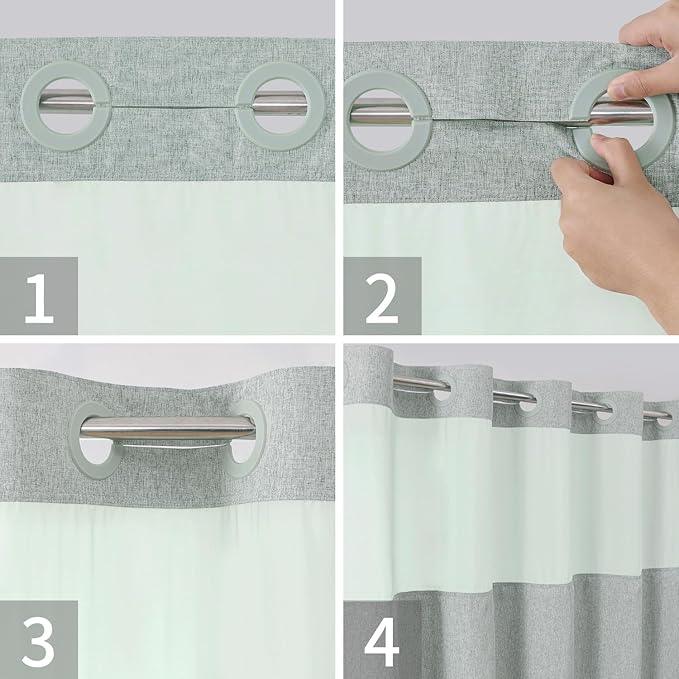 eachope Stall No Hooks Needed Linen Textured Shower Curtain with Snap-in Fabric Liner Set,Hotel Luxury Decor Shower Curtains for Bathroom,Waterproof & Washable,60Wx74H,Sage Green - ModernBath