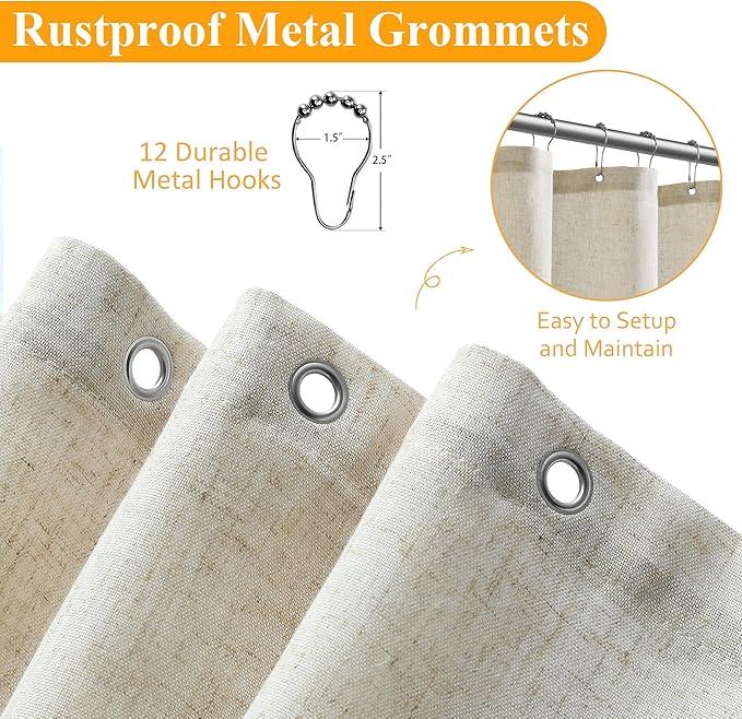 Naturoom Light Beige Linen Shower Curtain, Country Boho Farmhouse Bath Decor Shower Curtains for Bathroom Neutral Cloth Weighted Textured Fabric Bath Curtain with Hooks, Light Beige, 72 Inch - ModernBath