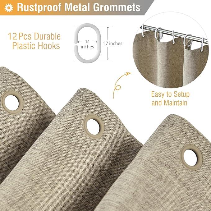 BTTN Fabric Shower Curtain - Linen Textured Weighted Cloth Shower Curtain Set with 12 Plastic Hooks, Hotel Spa Luxury Neutral Decorative Bath Curtains for Bathroom, Machine Washable - 72x72, Khaki/Tan - ModernBath