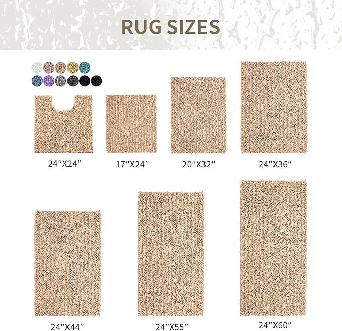 Ruggnovea Chenille Bathroom Rugs Non Slip Washable, Extra Thick Soft Absorbent Chenille Bath Mat, Non-Slip Barrier Backing, Quick Dry Machine Washable Bath Mats Tub, Shower,Floor/Sink,24x17,Beige - ModernBath