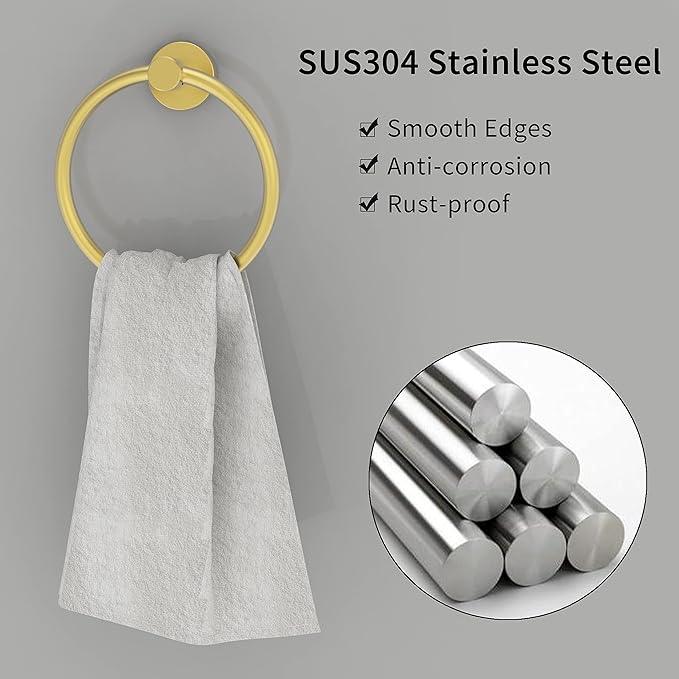 Gold Hand Towel Holder for Bathroom Kitchen Towel Ring Modern Rounded Base Wall Mount SUS304 Stainless Steel - ModernBath