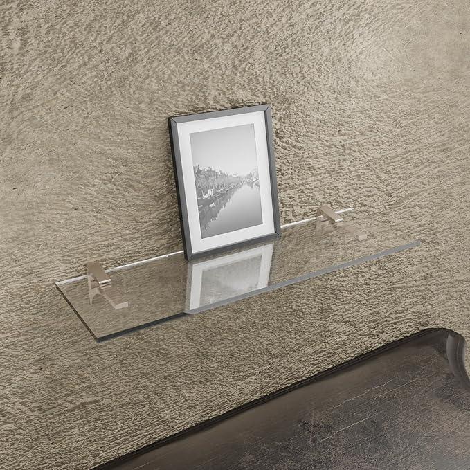 Clear Acrylic Shelves for Wall Storage, 6" W X 30" L, 3/4" Thick Floating Shelves for Wall, Bedroom, Living Room, Bathroom, Kitchen -‎Easy Installation with Screws and Brushed Nickel Finish Brackets - ModernBath