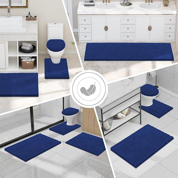 Smiry Luxury Chenille Bathroom Rugs 30x20, Extra Soft and Absorbent Shaggy Bath Mat, Machine Washable, Non-Slip Plush Carpet Runner for Tub, Shower, and Floor, Home Decor Accessories, Royal Blue - ModernBath