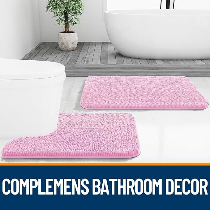 OLANLY Bathroom Rugs 40x32, Extra Soft Absorbent Chenille Bath Rugs, Rubber Backing Quick Dry, Machine Washable Bath Mats for Bathroom Floor, Tub and Shower, Home Decor Accessories, Pink - ModernBath