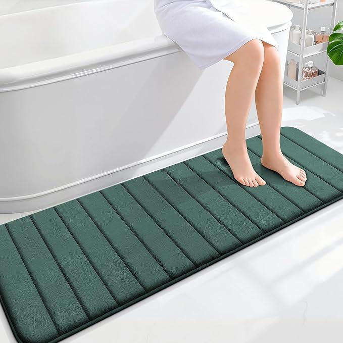 OLANLY Memory Foam Long Bathroom Rugs Runner 59x20, Super Soft Absorbent Bath Mat, Quick Dry, Machine Washable Shower Rugs, Bathmat Carpet, Bathroom Home Decor Accessories, Blackish Green - ModernBath