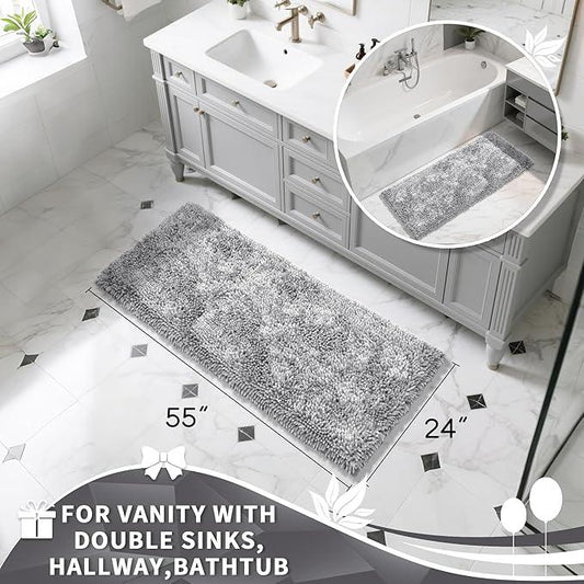 Yimobra Long Bathroom Rugs Runner 55x24 Inch, Extra Thick Soft Absorbent Chenille Bath Mat, Non Slip Machine Washable, Quick Dry Bath Rugs for Bathroom Floor, Tub and Shower, Light Grey - ModernBath
