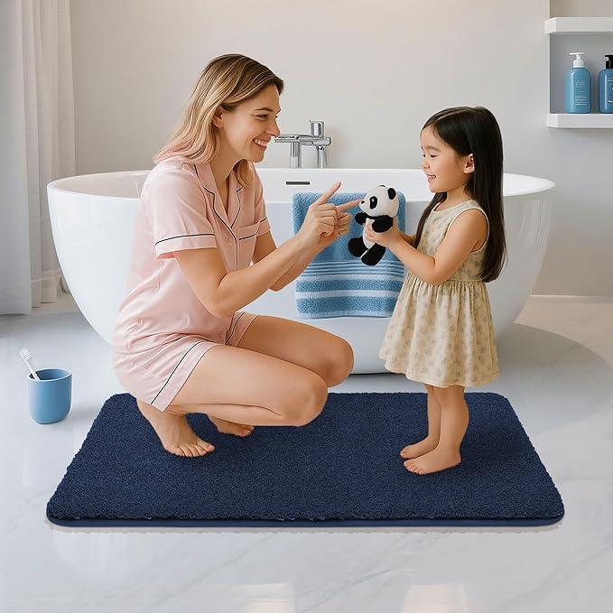 COSY HOMEER Bath Rugs for Bathroom Extra Thick- Anti-Slip Bath Mats Soft Plush Yarn Shaggy 100% Strong Mirco Polyeste Mat Living Room Bedroom Mat Floor Water Absorbent(Navy,24x48 - Inches) - ModernBath